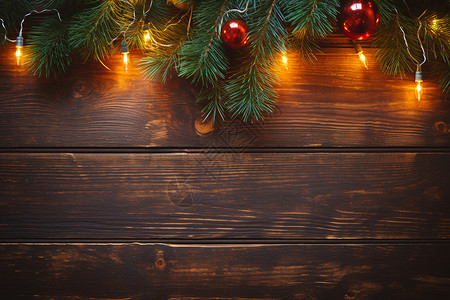 木板上的圣诞节装饰灯背景图片