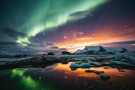 冰岛美丽的极光景观背景图片