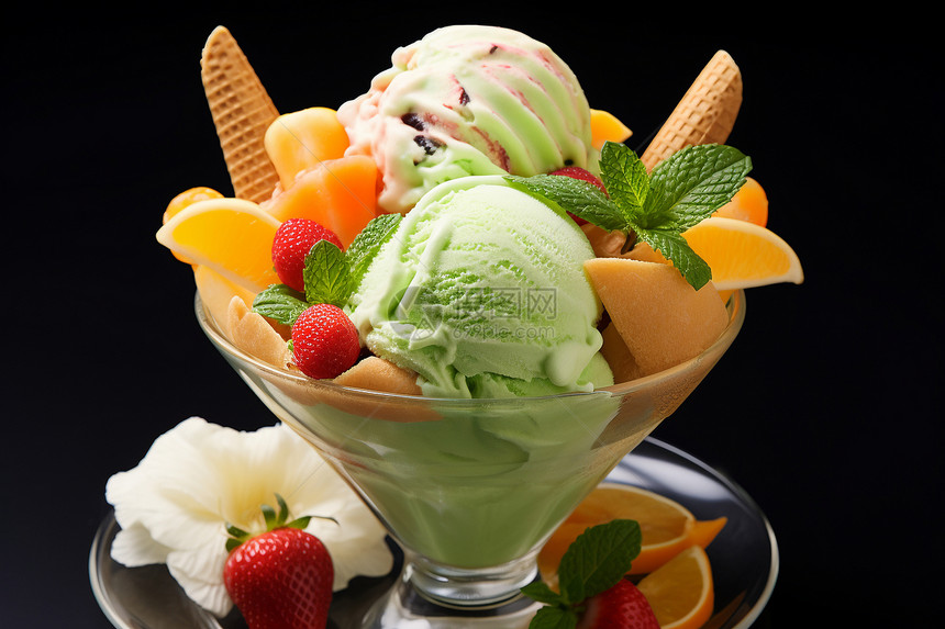 新鲜制作的水果冰淇淋图片
