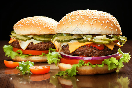 美味诱人的牛肉芝士汉堡背景图片