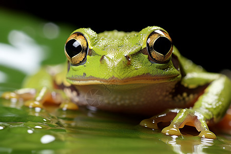 荷叶下休息青蛙绿色荷叶上的青蛙背景