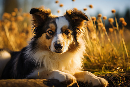 草地上的宠物狗背景图片