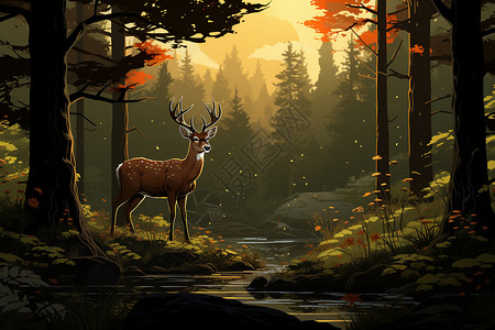童话森林中的鹿高清图片