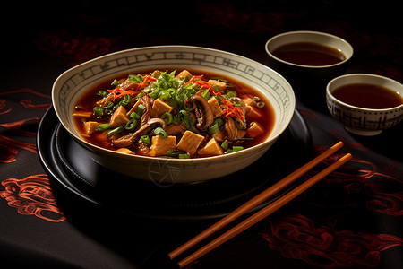 美味诱人的香菇豆腐汤背景图片