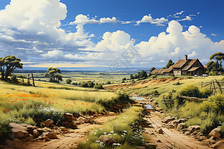 田园的小屋绘画背景图片