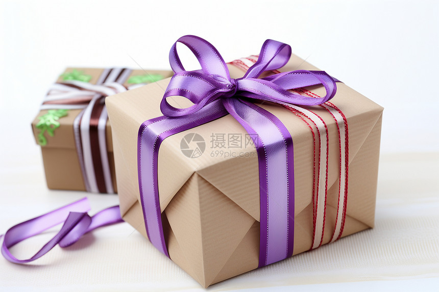 紫丝带的礼物盒图片
