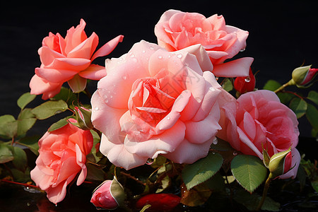 水珠点缀的粉色玫瑰背景图片