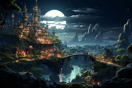 夜幕下的迷幻城堡背景图片