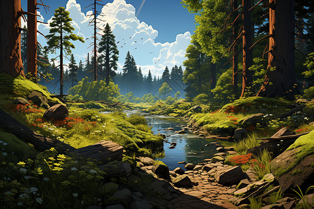 艺术美感的夏季森林插图背景图片