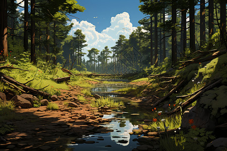 绚丽画卷的夏季森林艺术插图背景图片