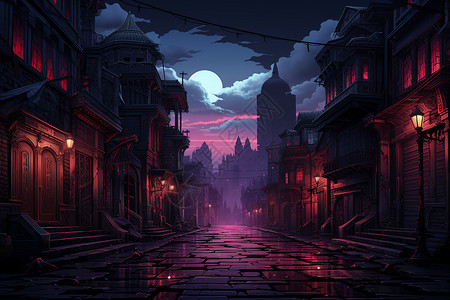 迷幻城市的黑暗之夜背景图片