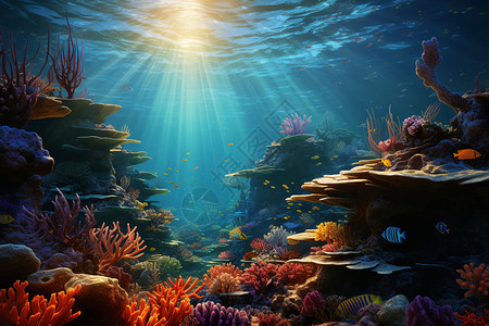 海洋中美丽的珊瑚群背景图片