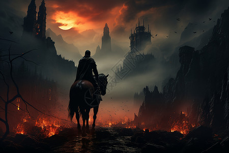 迷雾战场中的骑士背景图片