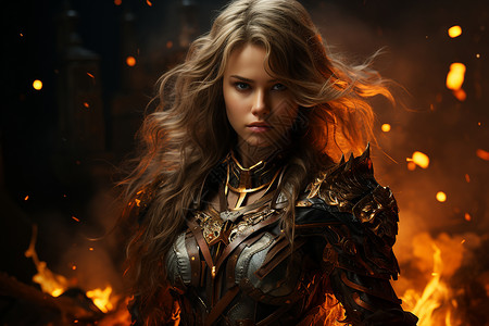 烽火硝烟佩戴盔甲的女战士背景