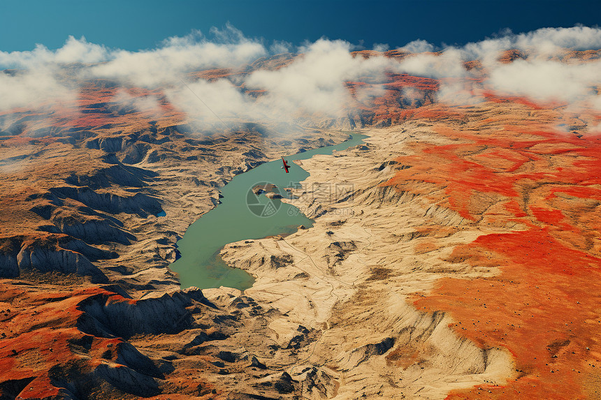 沙漠的山脉湖泊图片