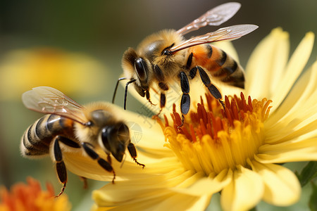 花上有两只蜜蜂背景图片
