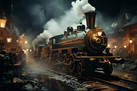 蒸汽机车夜行瞬间设计图片