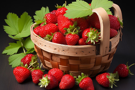 手绘一篮草莓一篮新鲜草莓背景
