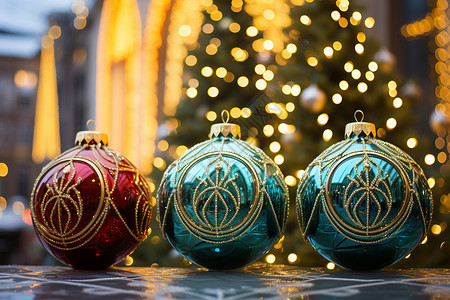 三个圣诞装饰球背景图片