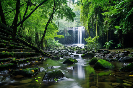 丛林瀑布背景图片