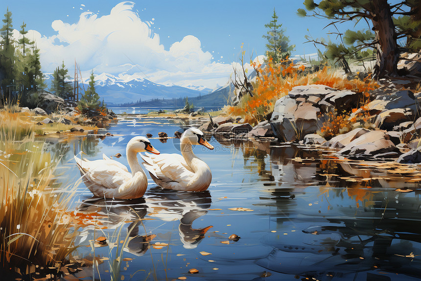 湖里的动物大鹅图片