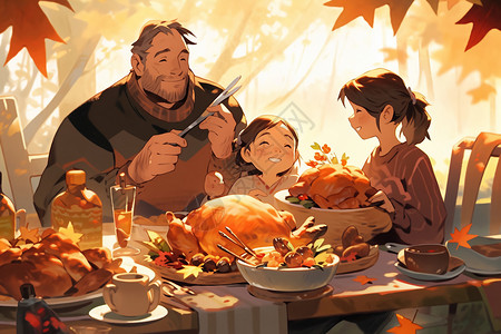 吃美味食物的家庭背景图片