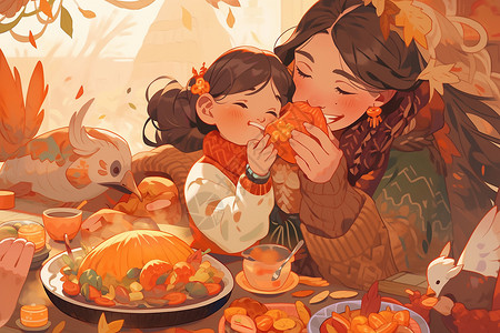 吃食物的温馨母女背景图片