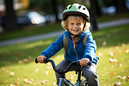骑自行车的可爱男孩背景图片