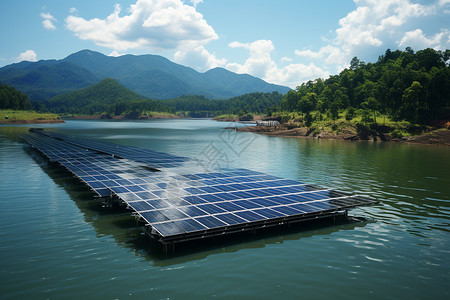 方形漂浮板户外湖畔上漂浮的太阳能板背景
