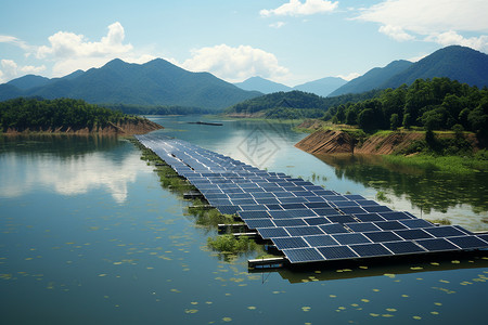 湖泊里的太阳能板高清图片