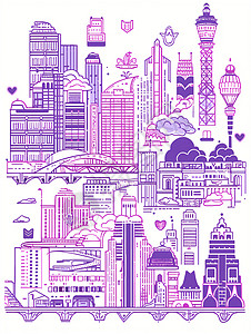 紫色线条绘画的建筑背景图片