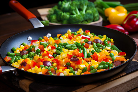 桌面上烹饪的美味蔬菜背景图片
