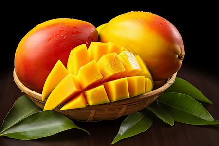 桌面上健康美味的芒果背景图片