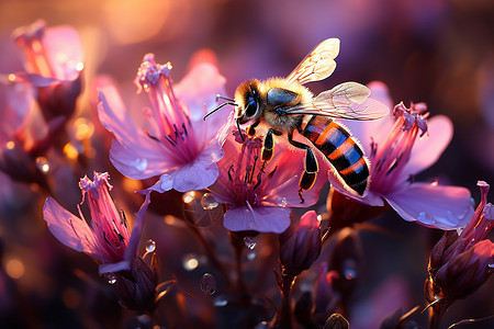 花海中采蜜的蜜蜂背景图片