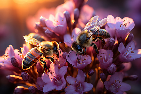 夏季花海中采蜜的蜜蜂背景图片