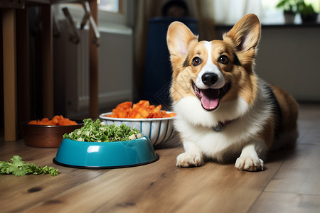 狗狗和食物背景图片