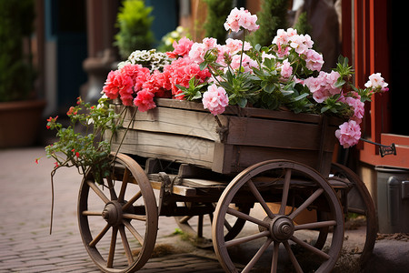 美丽的花车复古花朵装饰高清图片