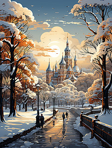 冰雪下的城堡背景图片