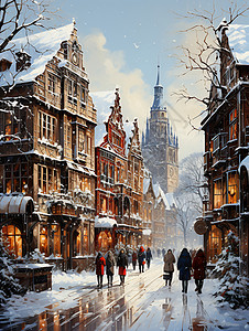 冬日的冰雪城市背景图片