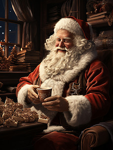 圣诞节咖啡圣诞老人喝咖啡插画