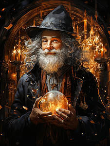 捧着水晶球的巫师背景图片