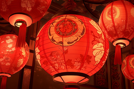 中国红灯笼精美花纹与细节背景图片