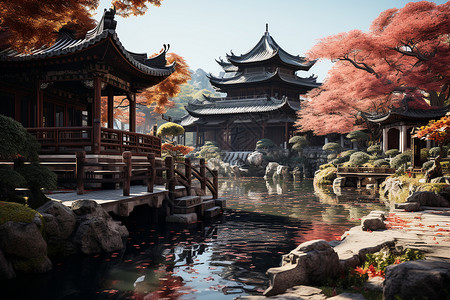 中国传统园林景观背景图片