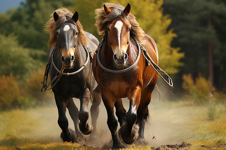 农场中放牧的马匹背景图片
