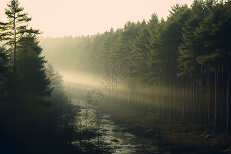 雾蒙蒙天气下的丛林景观背景图片