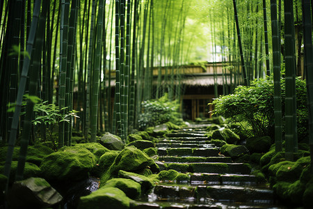 近处的绿景绿意盎然的竹林绿景背景