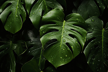龟背竹素材清凉绿意的绿植树叶背景