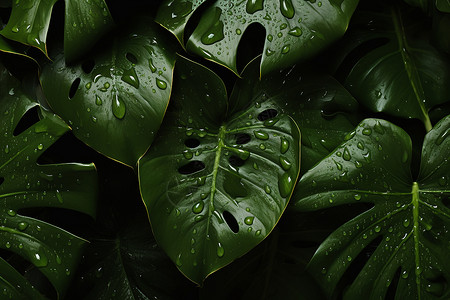 龟背竹素材绿意盎然的蕨鲜植物背景