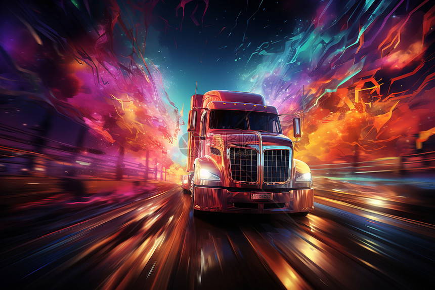 抽象色彩下的运输卡车图片