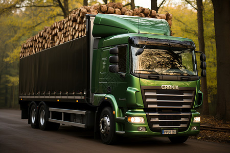 木材工业森林中运输货物的电动卡车设计图片